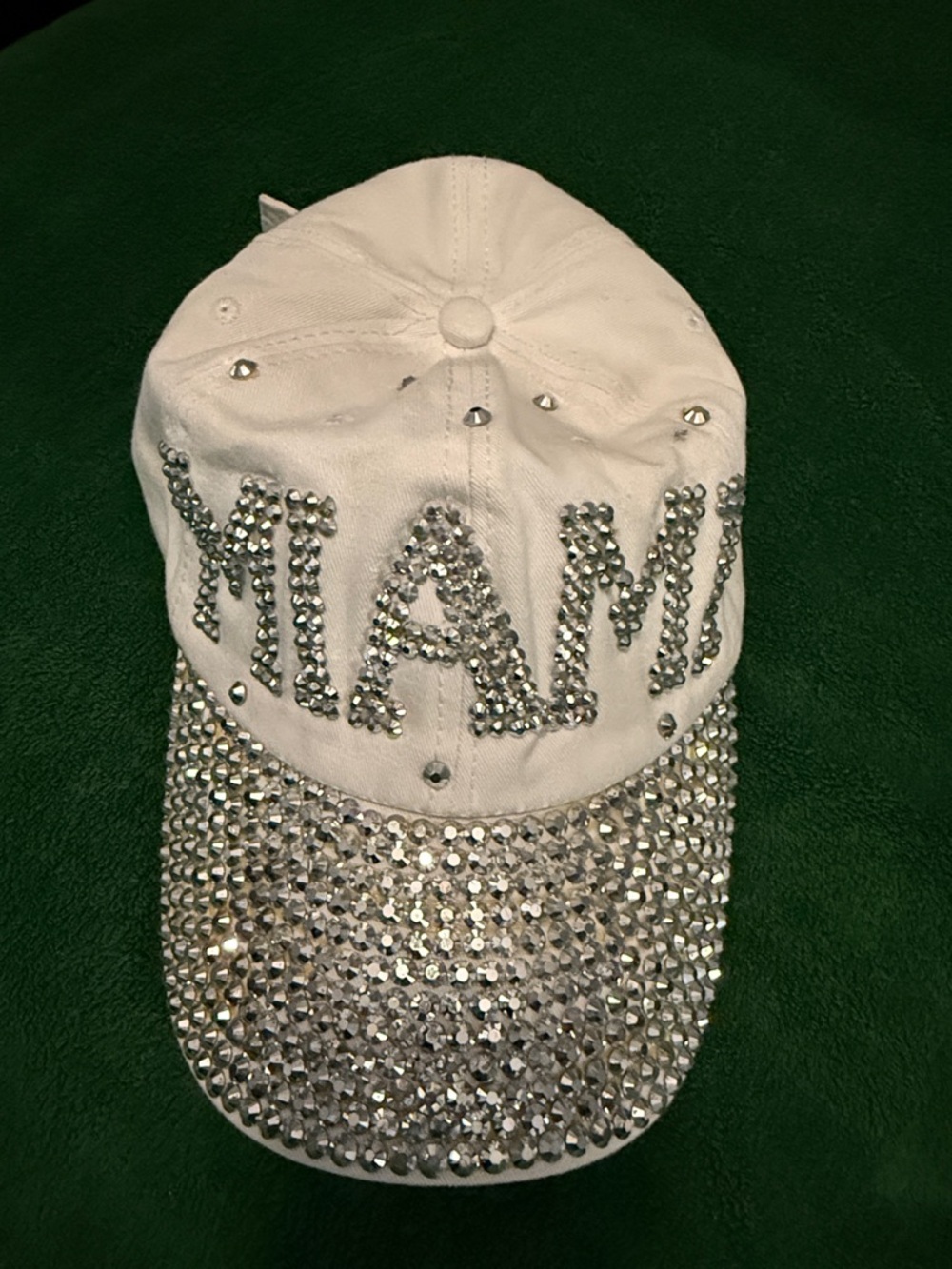 Embellished White 'MIAMI' Crystal Baseball Cap for Women
